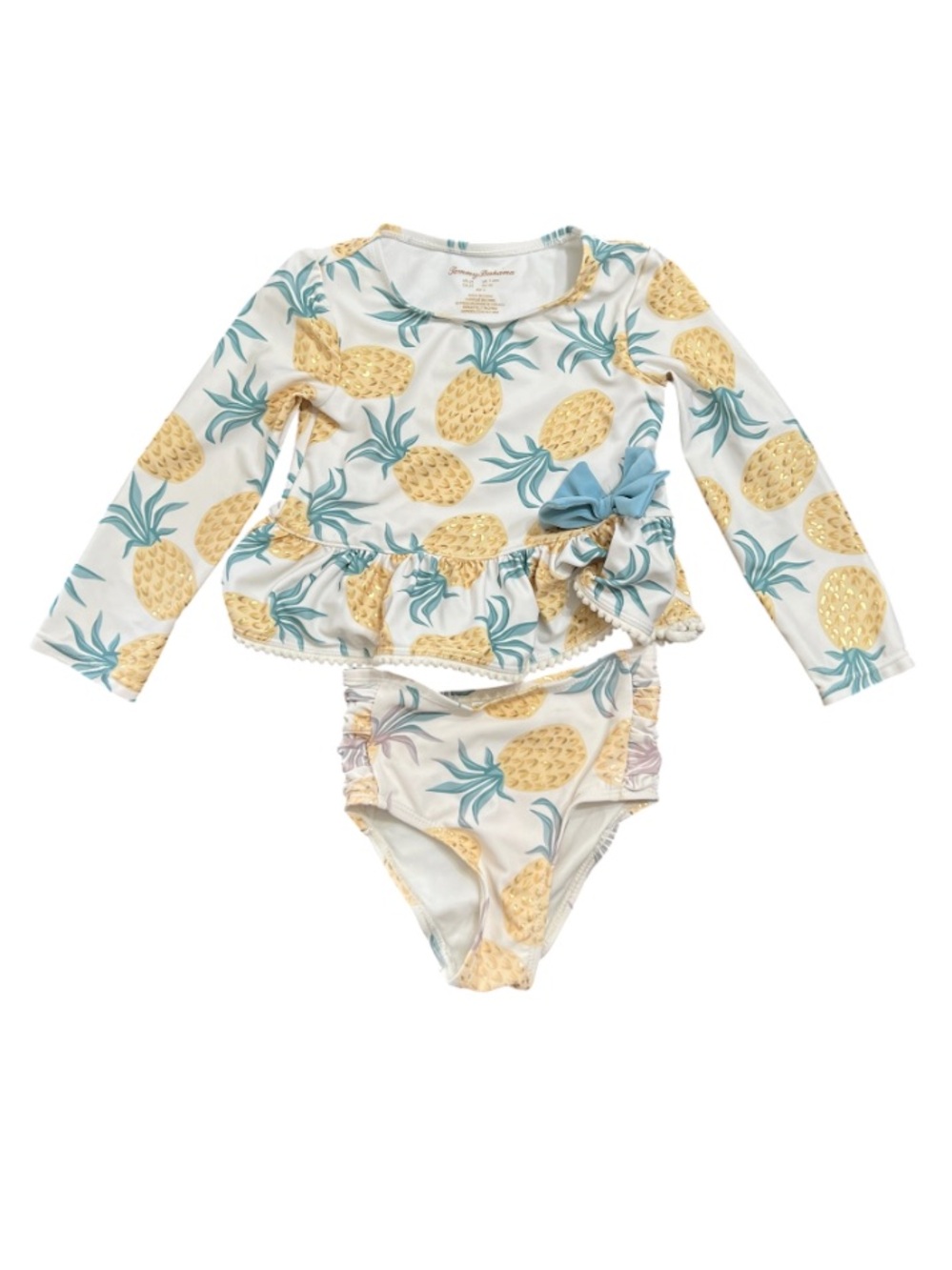 Tommy Bahama Pineapple Print Rashguard Two-Piece Swim Set - Cream, Yellow & Blue